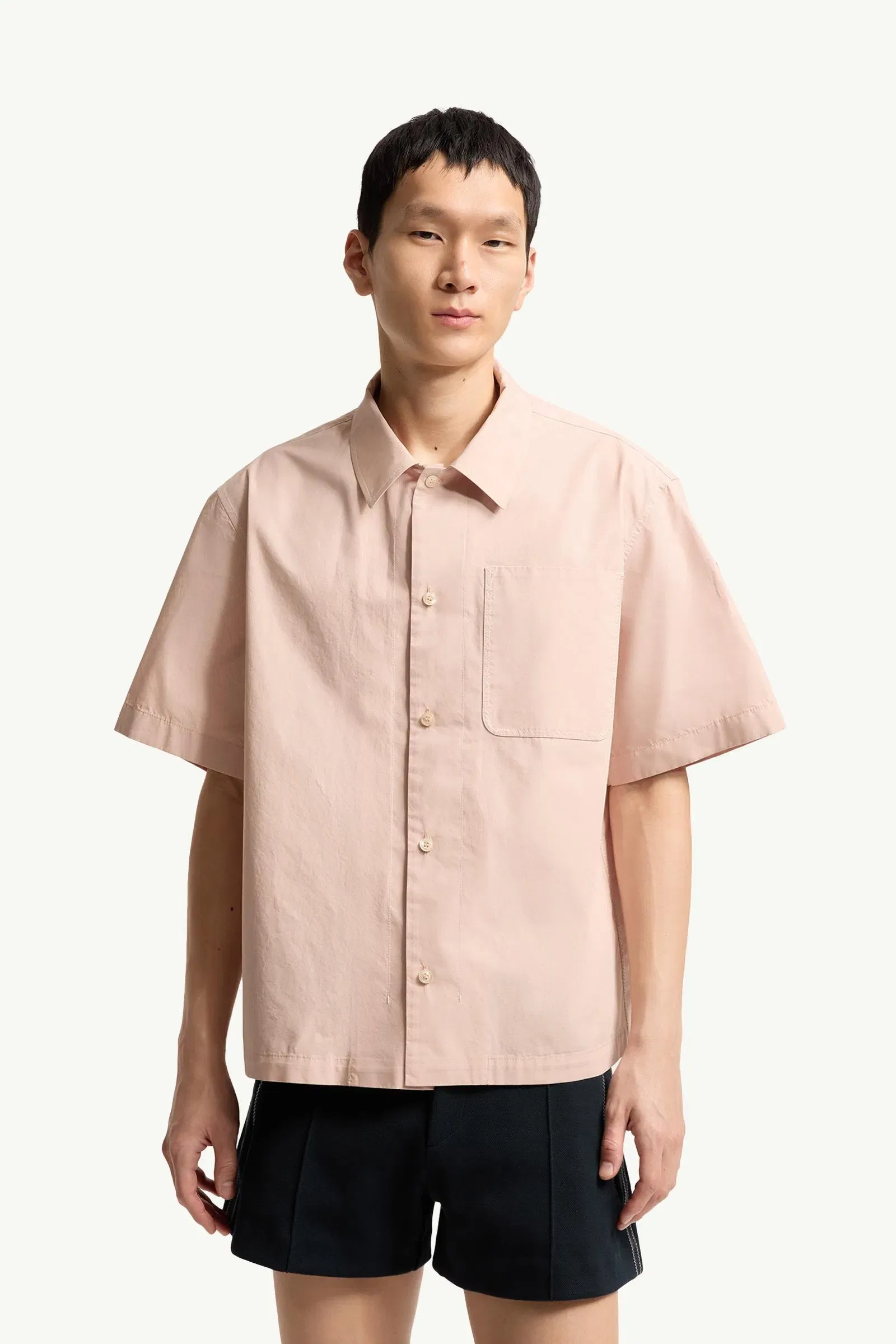 Moncler Cotton Poplin Short Sleeve Shirt Light Pink Light Pink