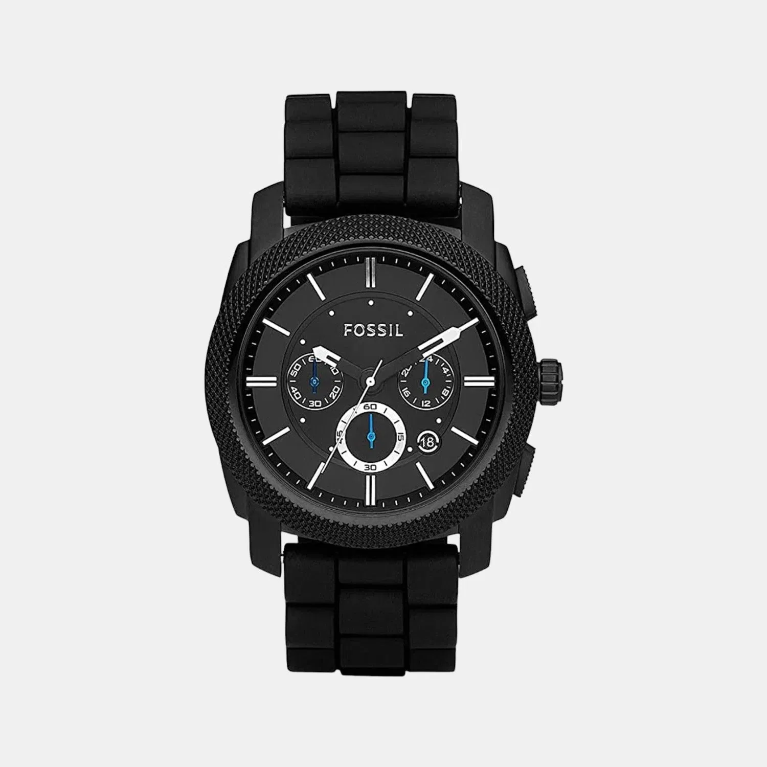 Fossil Machine Men Quartz Black Dial Chronograph Silicone Watch Fs4487