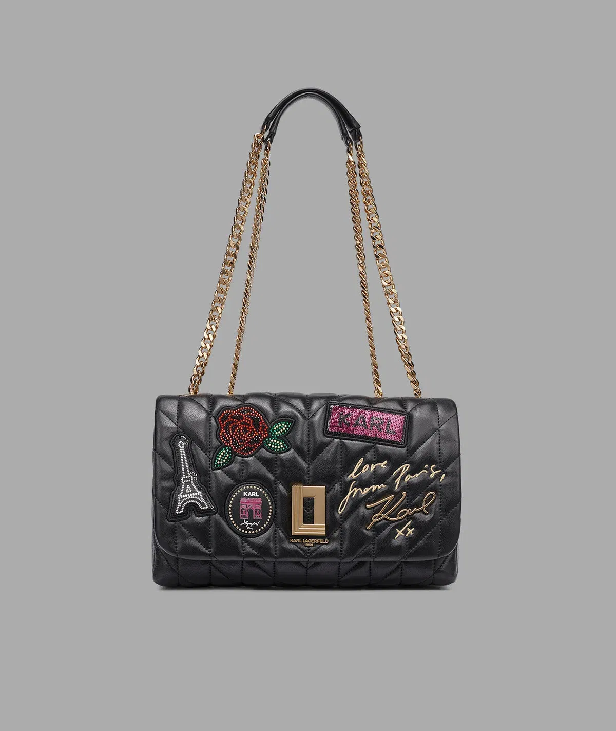 KarlLagerfeld Lafayette shoulder bag with paris patch black / gold