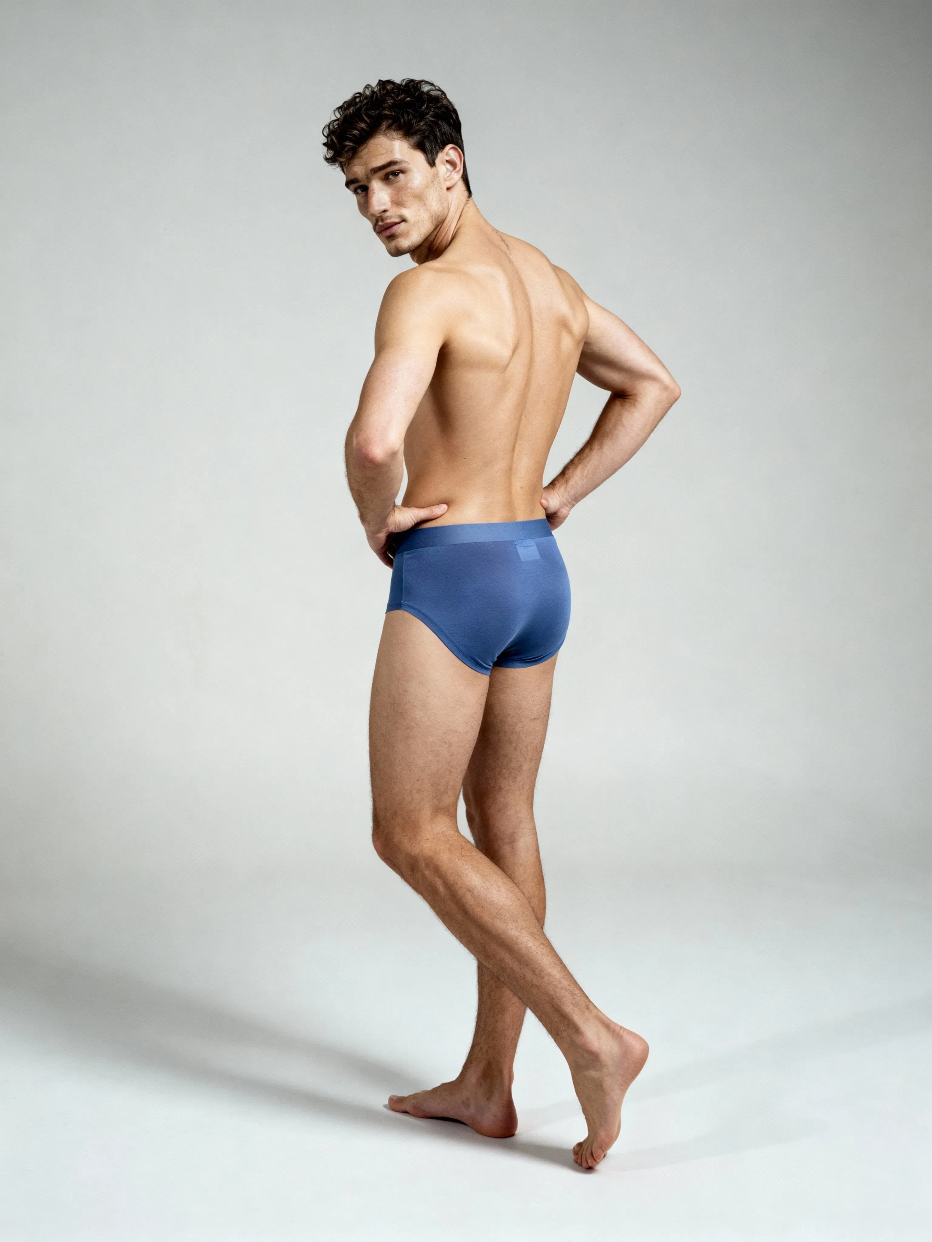 Men V Cut Blue Solid Luxury Elastic Trunk by Manaca