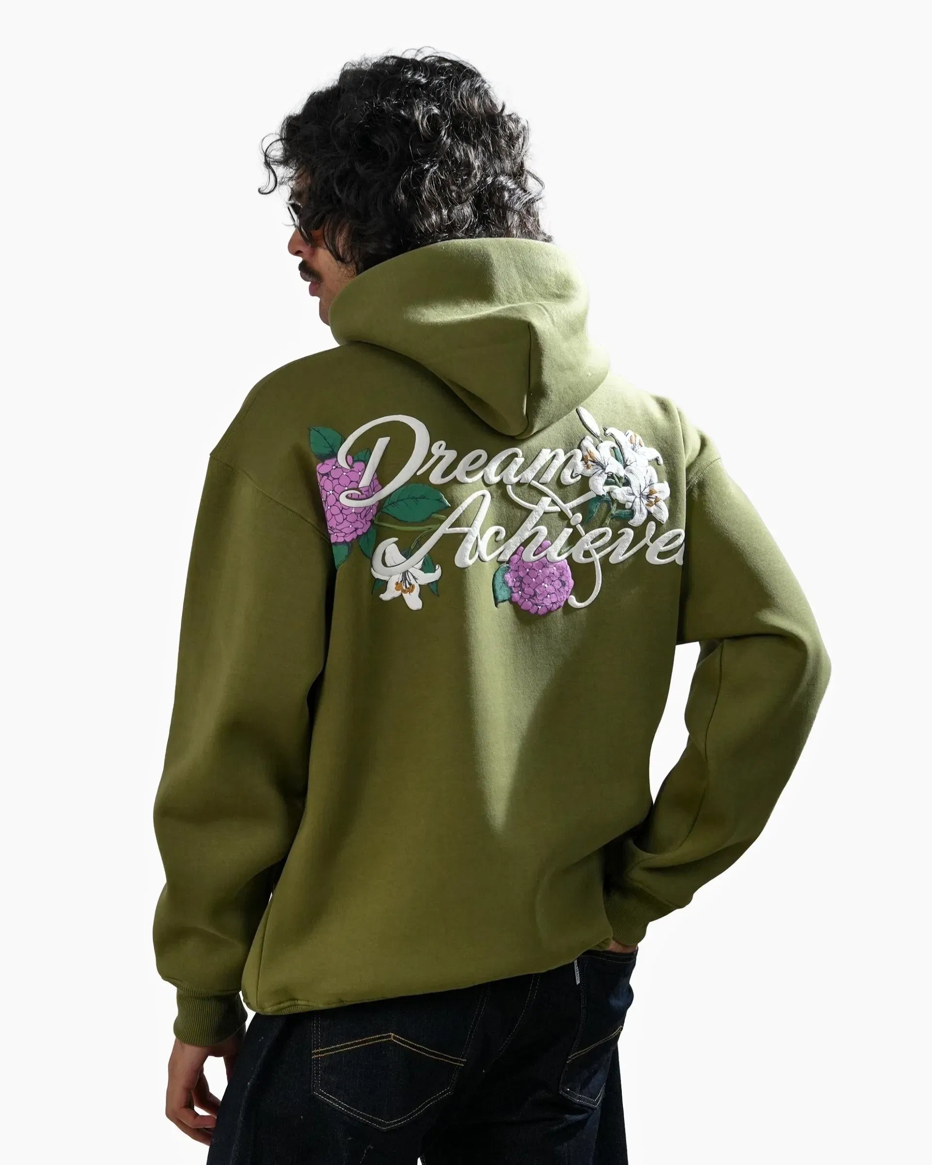 Dream Achieved - Olive Oversized Printed Hoodie