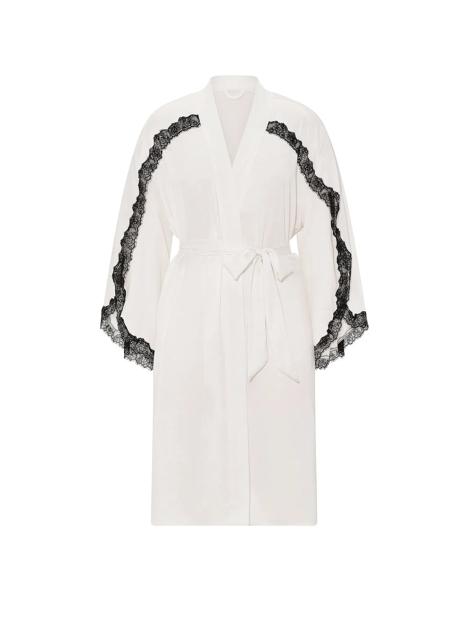 Satin Rose Lace-Trim Midi Robe