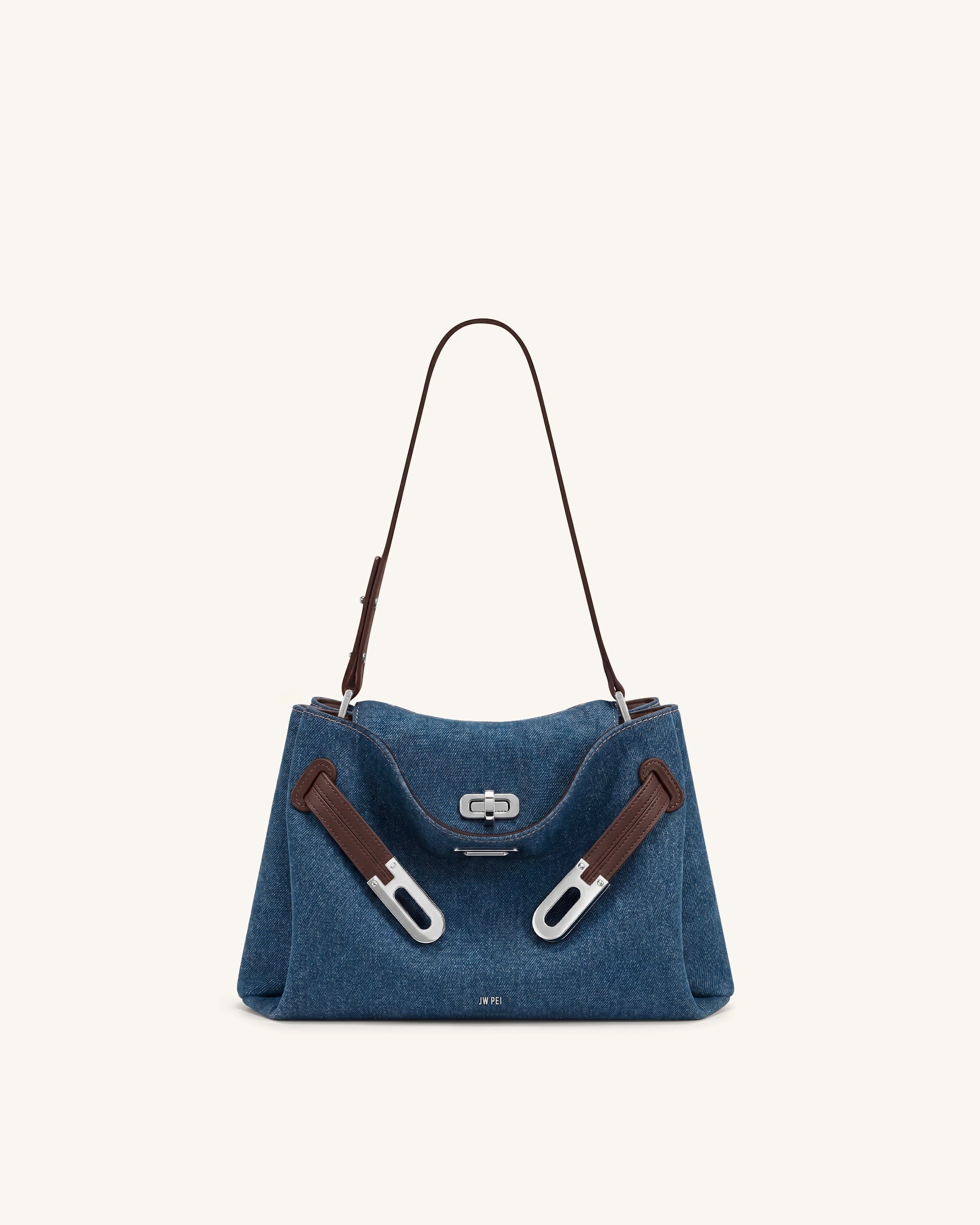 Rhea Double Buckle Shoulder Bag - Brown Canvas