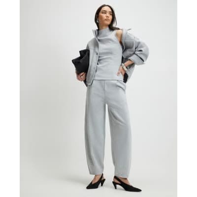 Grey Interlock Barrel Leg Trousers