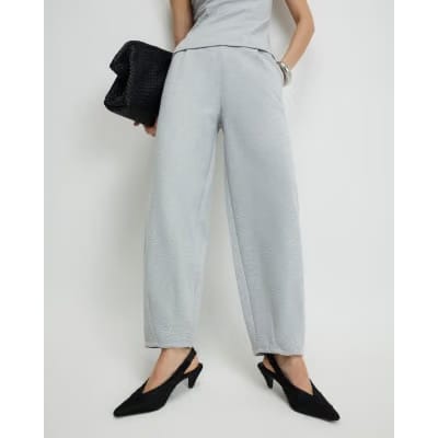 Grey Interlock Barrel Leg Trousers