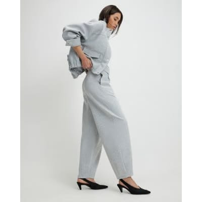 Grey Interlock Barrel Leg Trousers