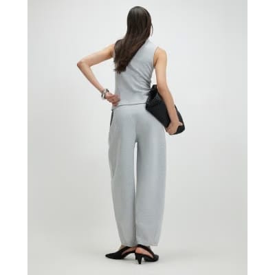 Grey Interlock Barrel Leg Trousers