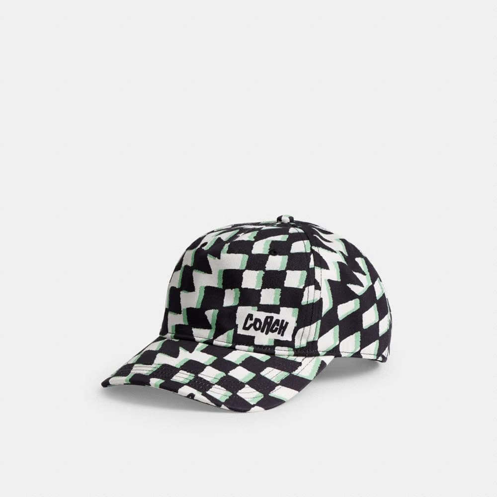 Coach Surfer Geo Check Print Baseball Hat Green