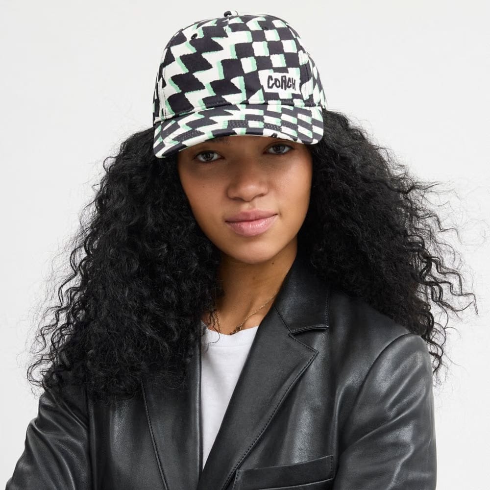 Coach Surfer Geo Check Print Baseball Hat Green