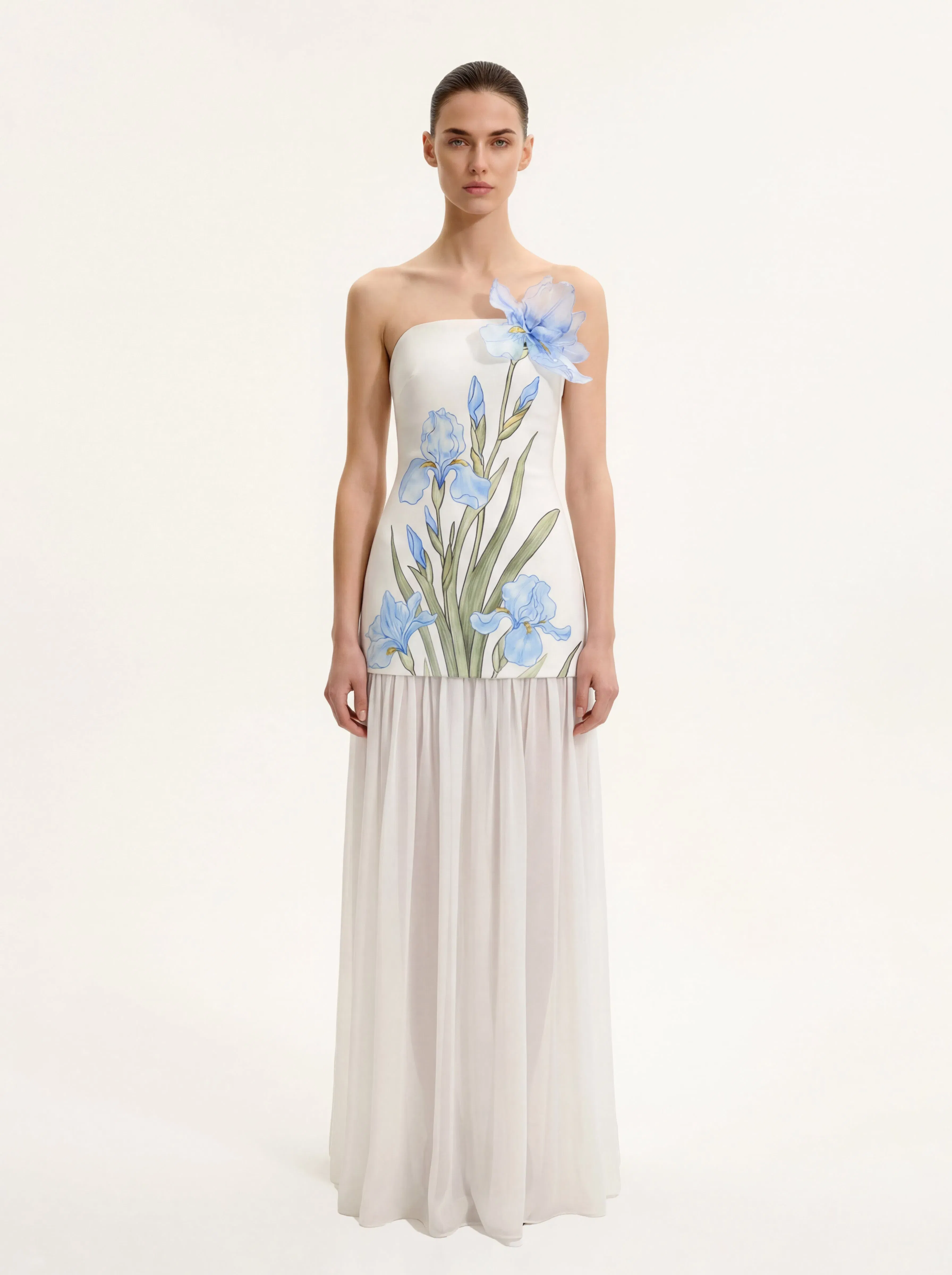 Floral One Shoulder Maxi Dress - White
