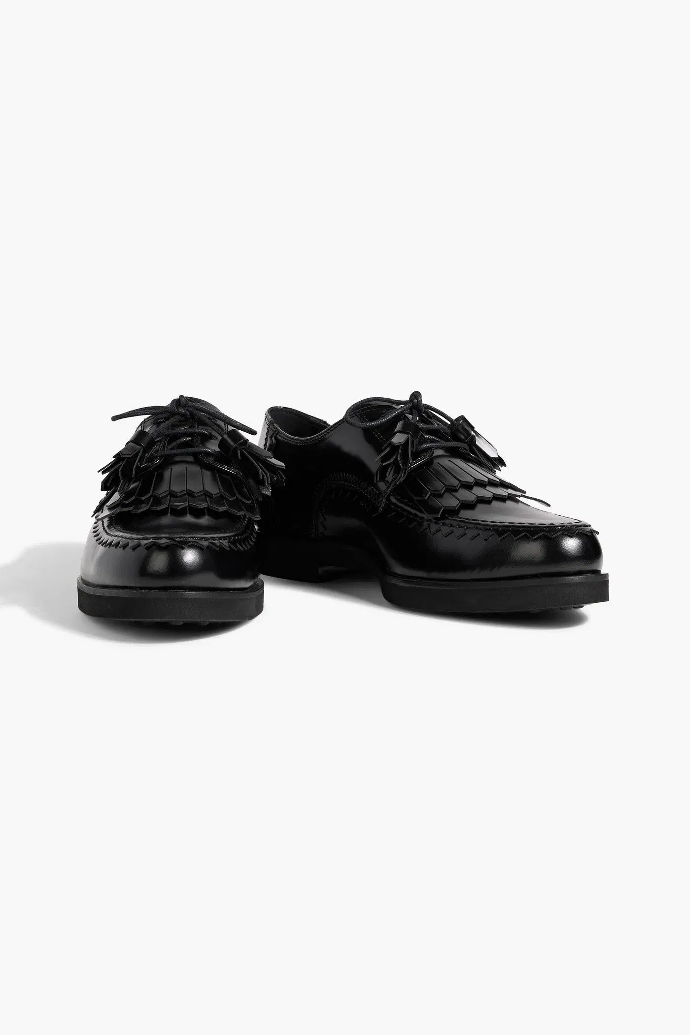 Tod's Fringed Glossed-Leather Brogues Black Women's