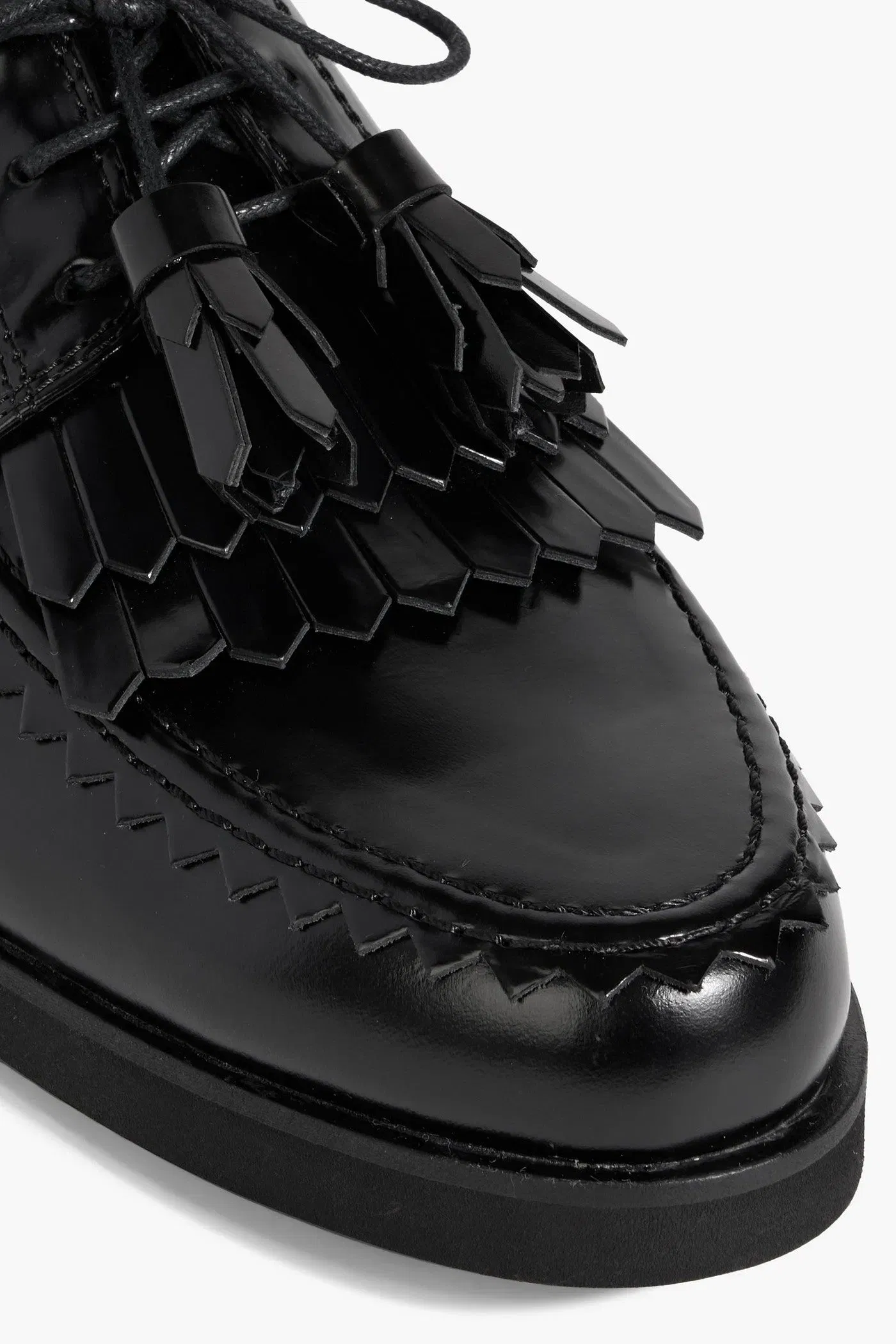 Tod's Fringed Glossed-Leather Brogues Black Women's