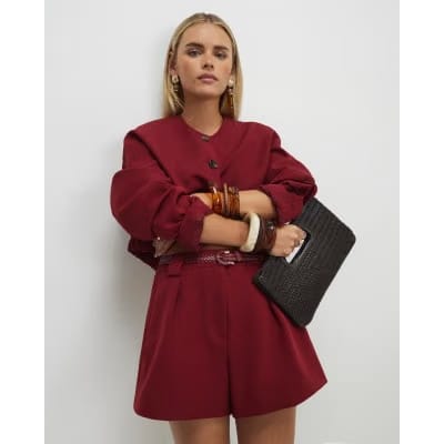 Petite Red Belted Shorts