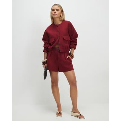 Petite Red Belted Shorts