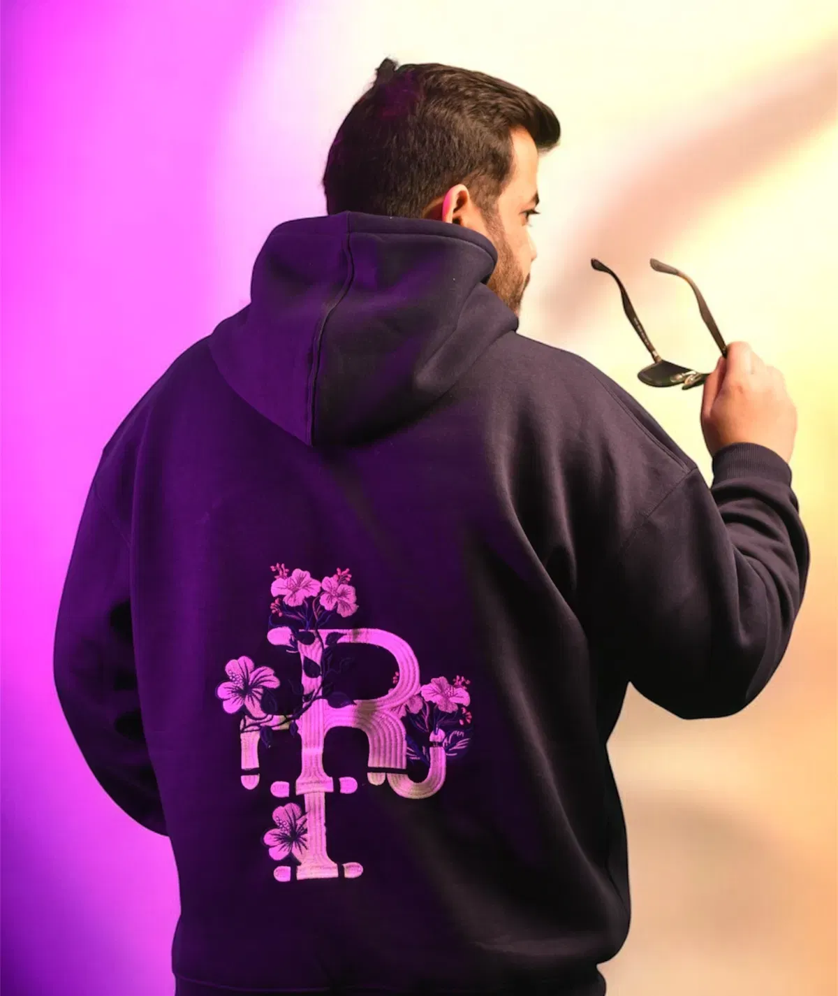 Navy Blue Embroidery Hoodie
