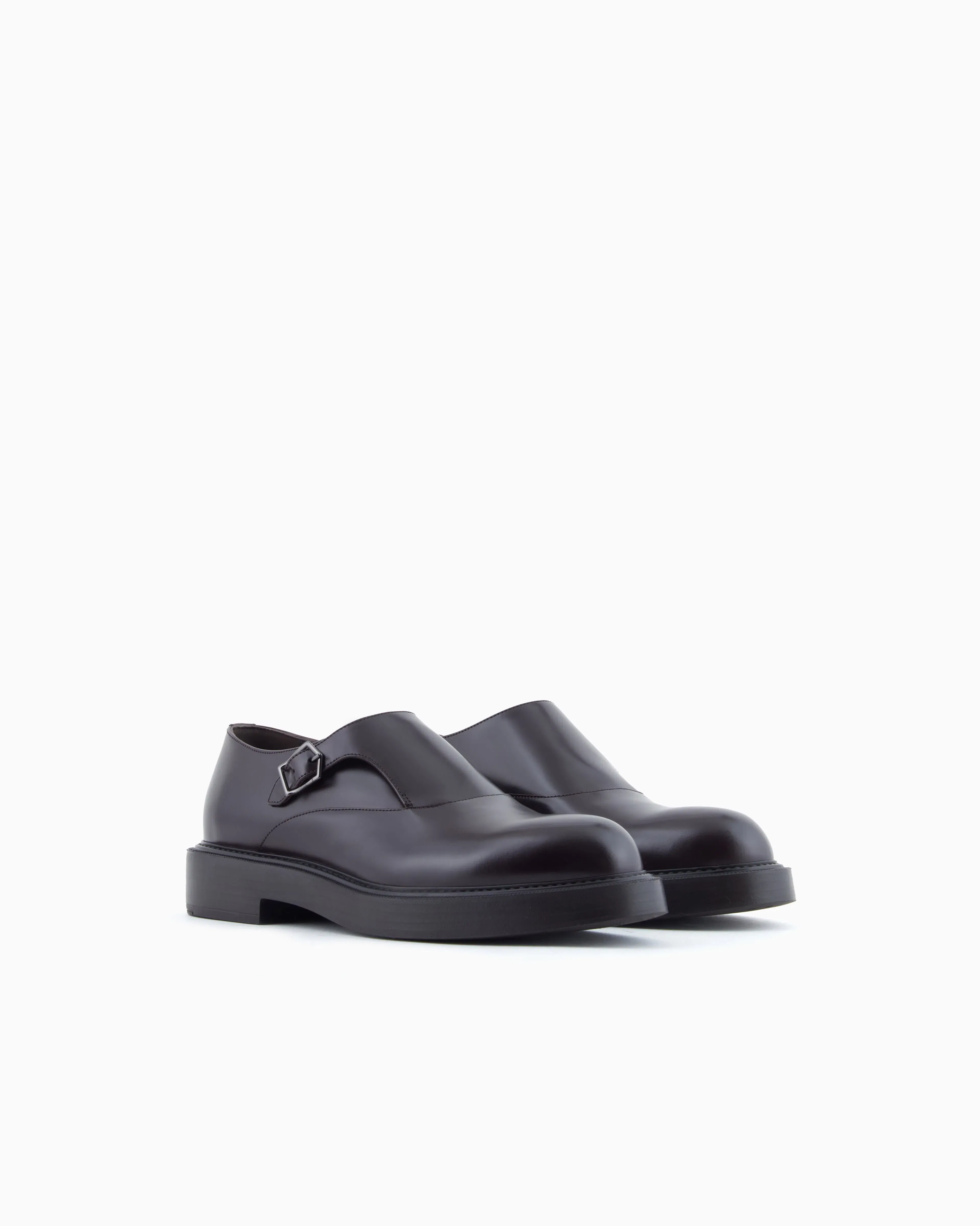 Emporio Armani Brushed Leather Monkstraps Brown