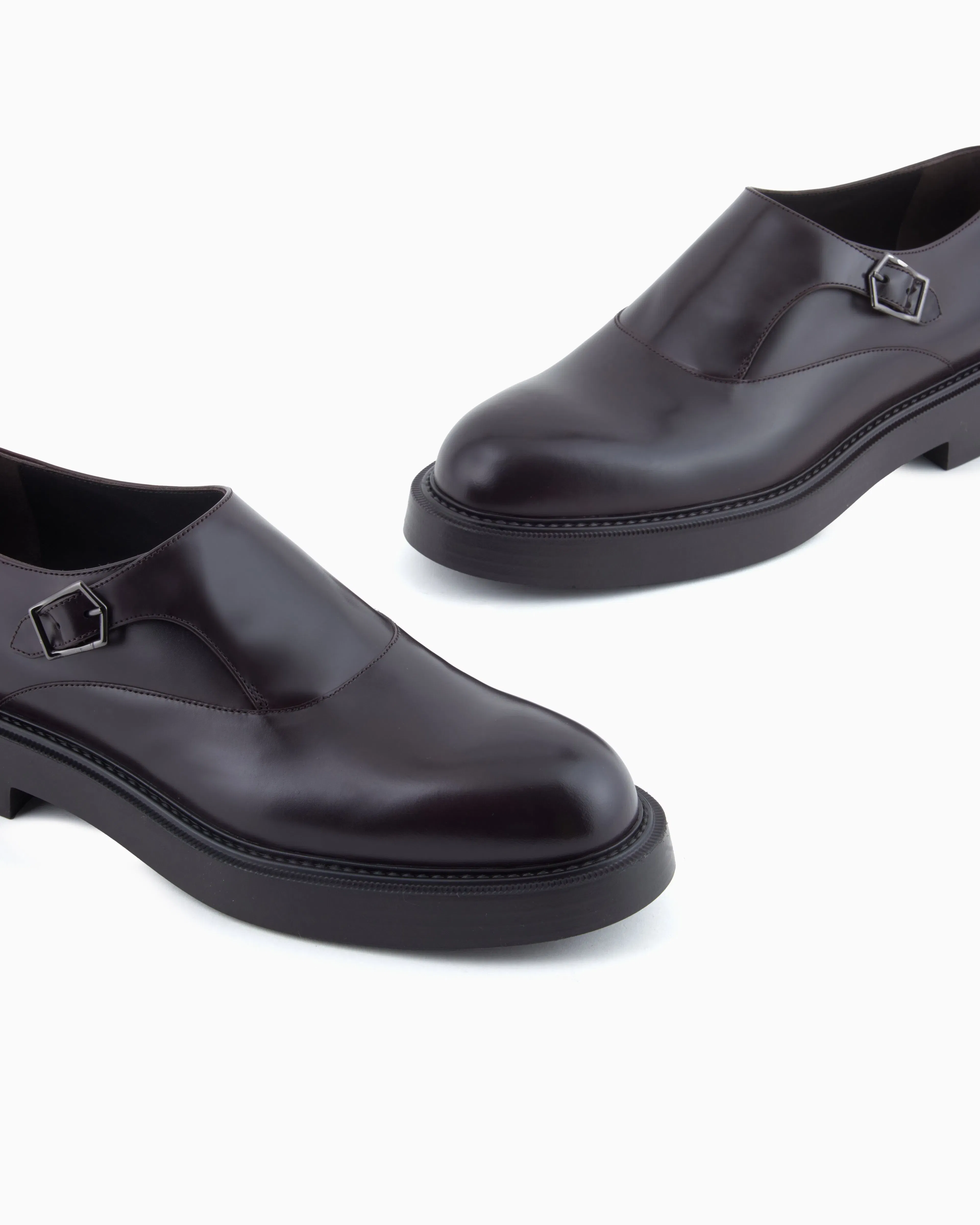 Emporio Armani Brushed Leather Monkstraps Brown