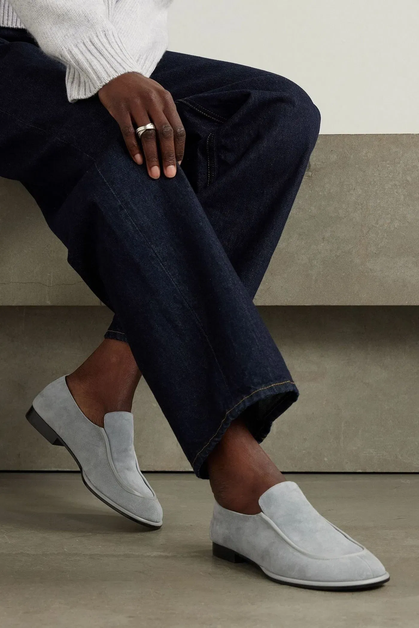 Neous Polaris Leather-Trimmed Suede Loafers Gray Women's