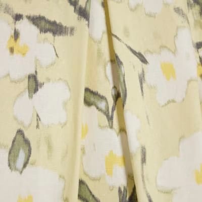 Green Floral Linen Blend Wide Leg Trousers