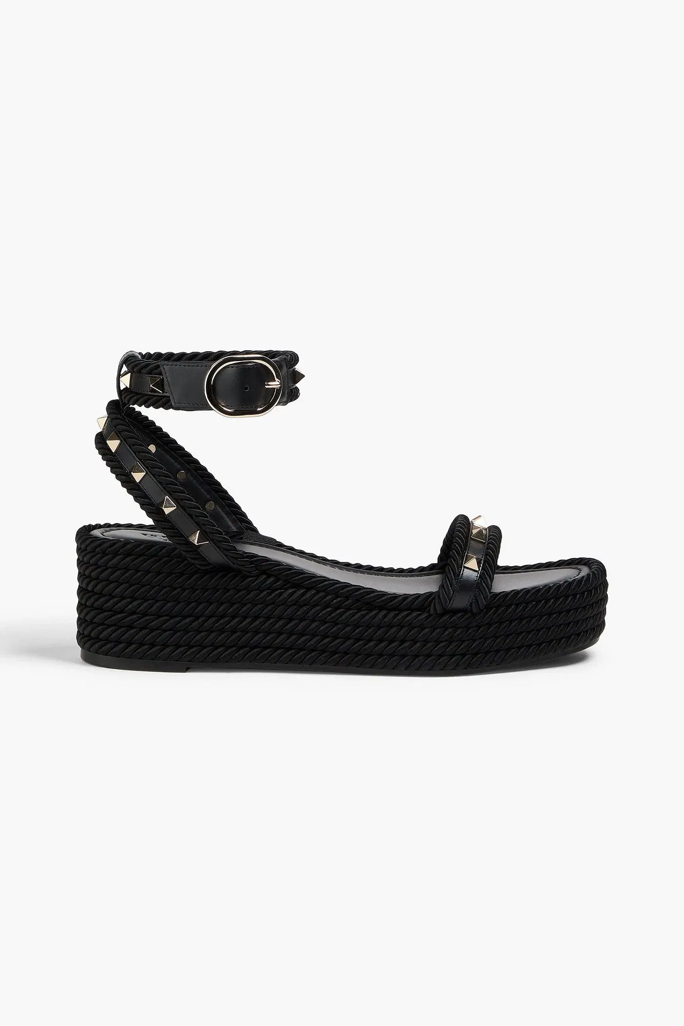 Valentino Garavani Rockstud Leather And Cord Platform Sandals Black Women's