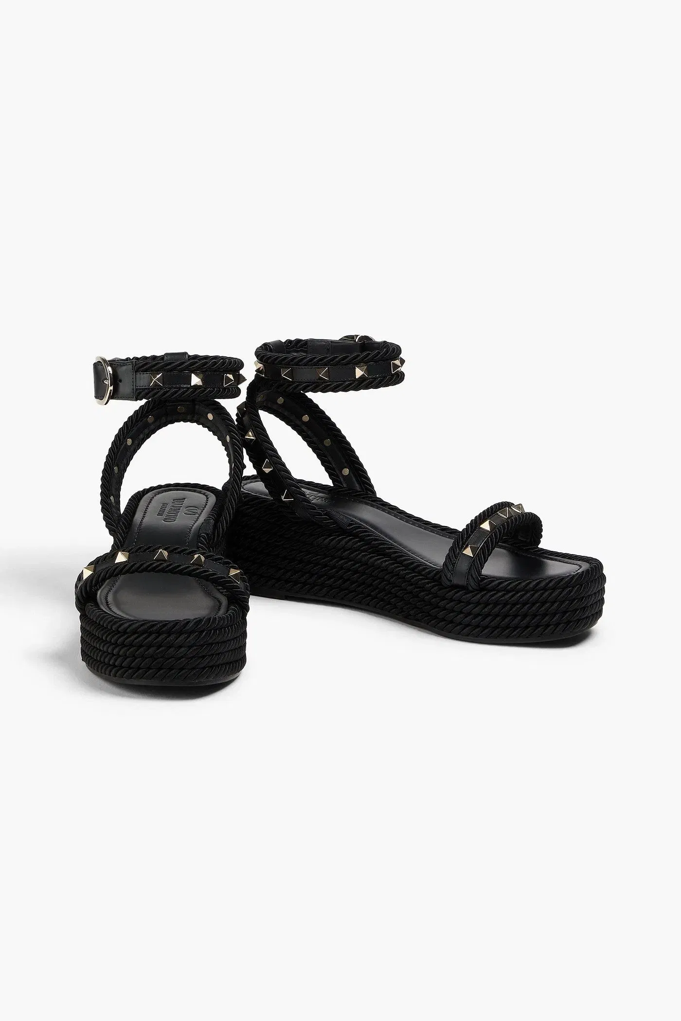 Valentino Garavani Rockstud Leather And Cord Platform Sandals Black Women's