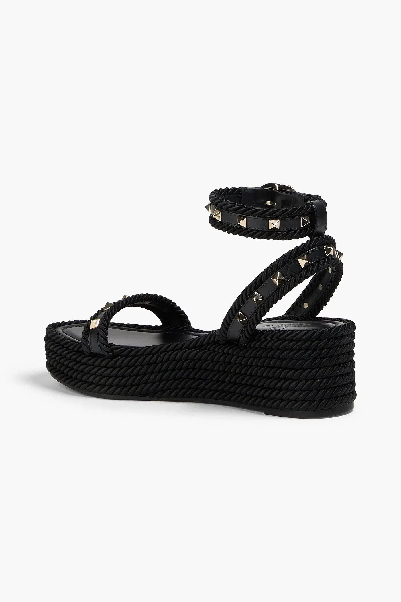 Valentino Garavani Rockstud Leather And Cord Platform Sandals Black Women's