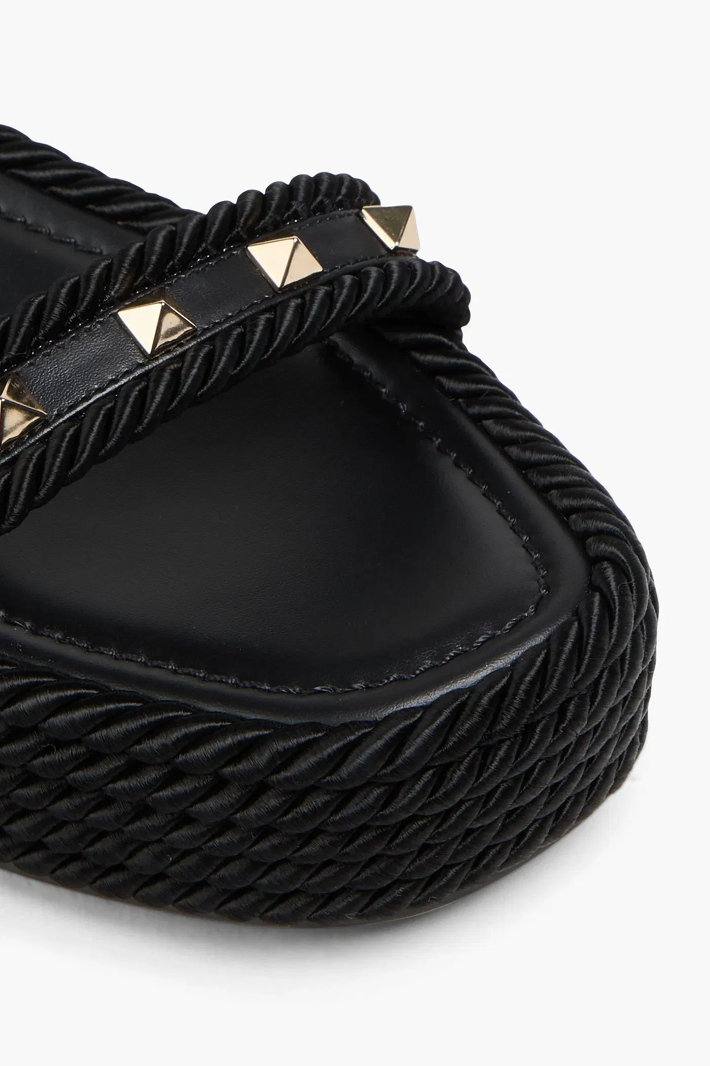 Valentino Garavani Rockstud Leather And Cord Platform Sandals Black Women's