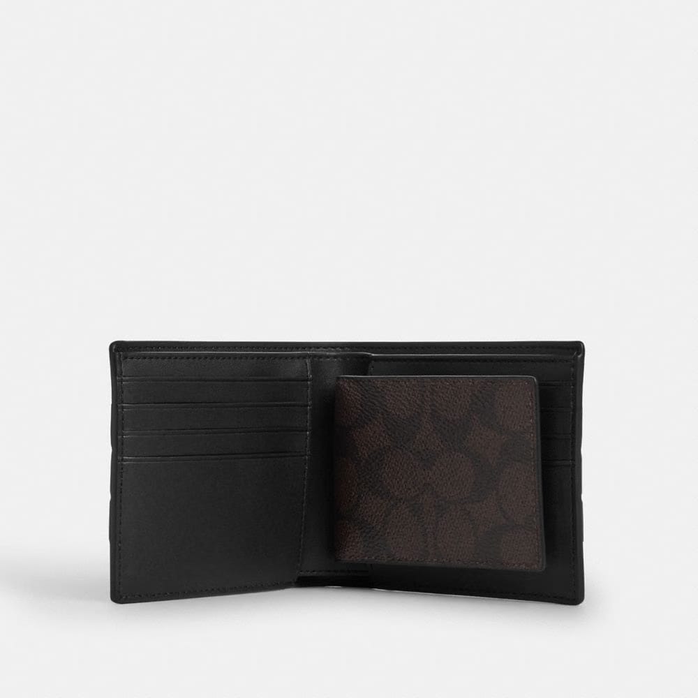 Coach 3 In 1 Wallet In Signature Canvas With Varsity Stripe Walnut Multi