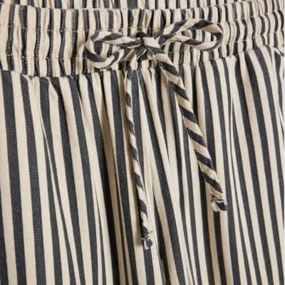 White Striped Drawstring Wide Leg Jeans