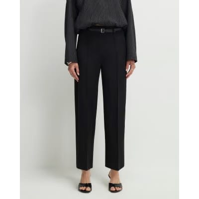 Black Belted Cropped Wide Leg Trousers
