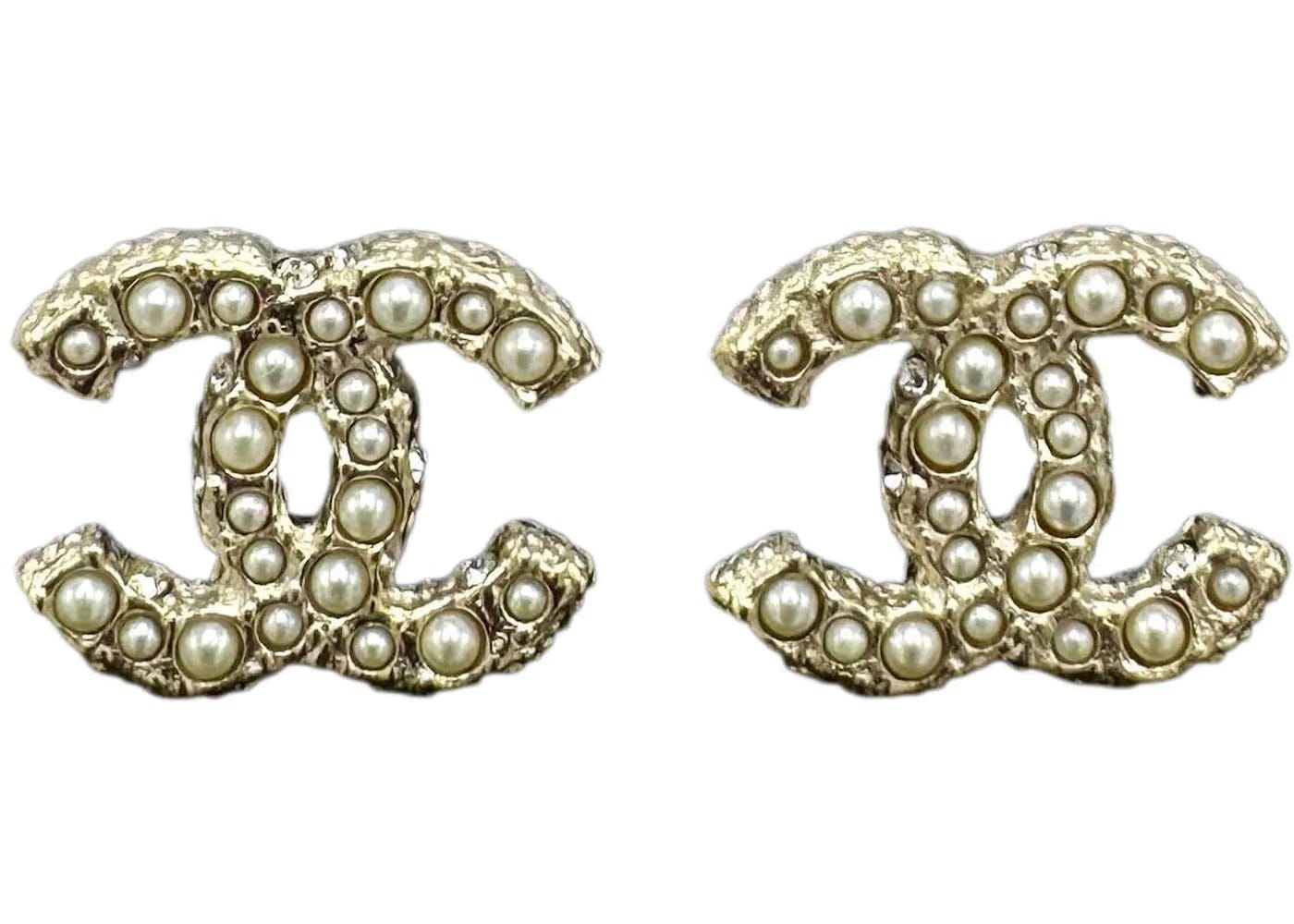 Chanel Gold Pearl & Crystal Cc Logo Earrings A64766 Gold/Pearly White/Crystal