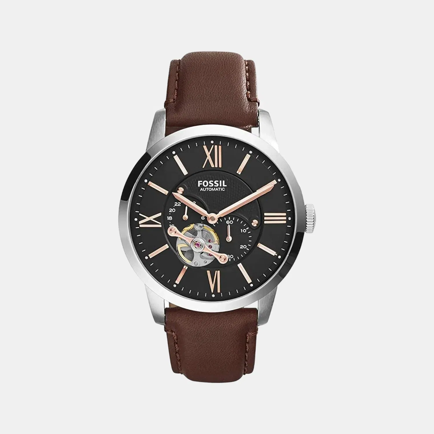 Fossil Towns Men Automatic Black Dial Multi-Function Leather Watch Me3061