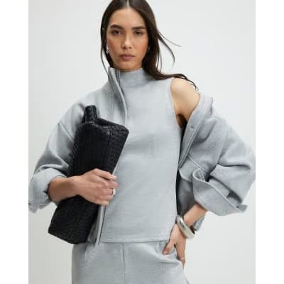 Grey Sleeveless Interlock High Neck Top