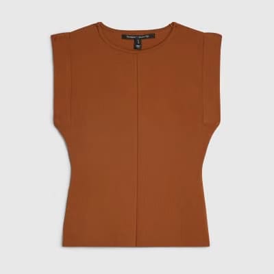 Petite Brown Fitted Knit Sleeveless Top