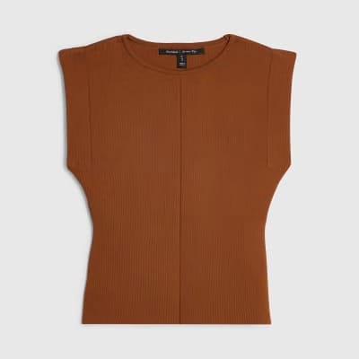 Petite Brown Fitted Knit Sleeveless Top