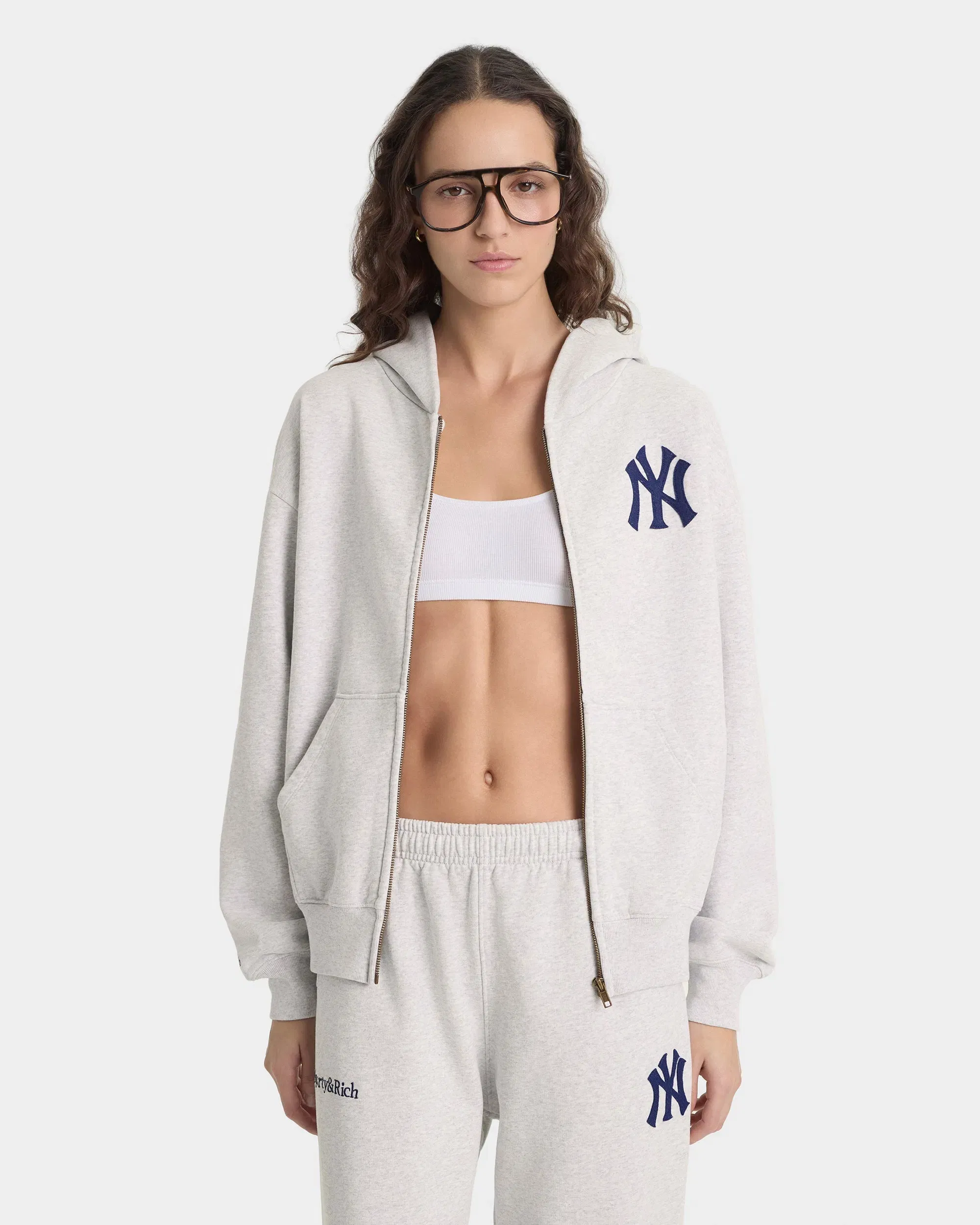 Heritage Yankees Serif Zip Hoodie - Heather Gray/Navy