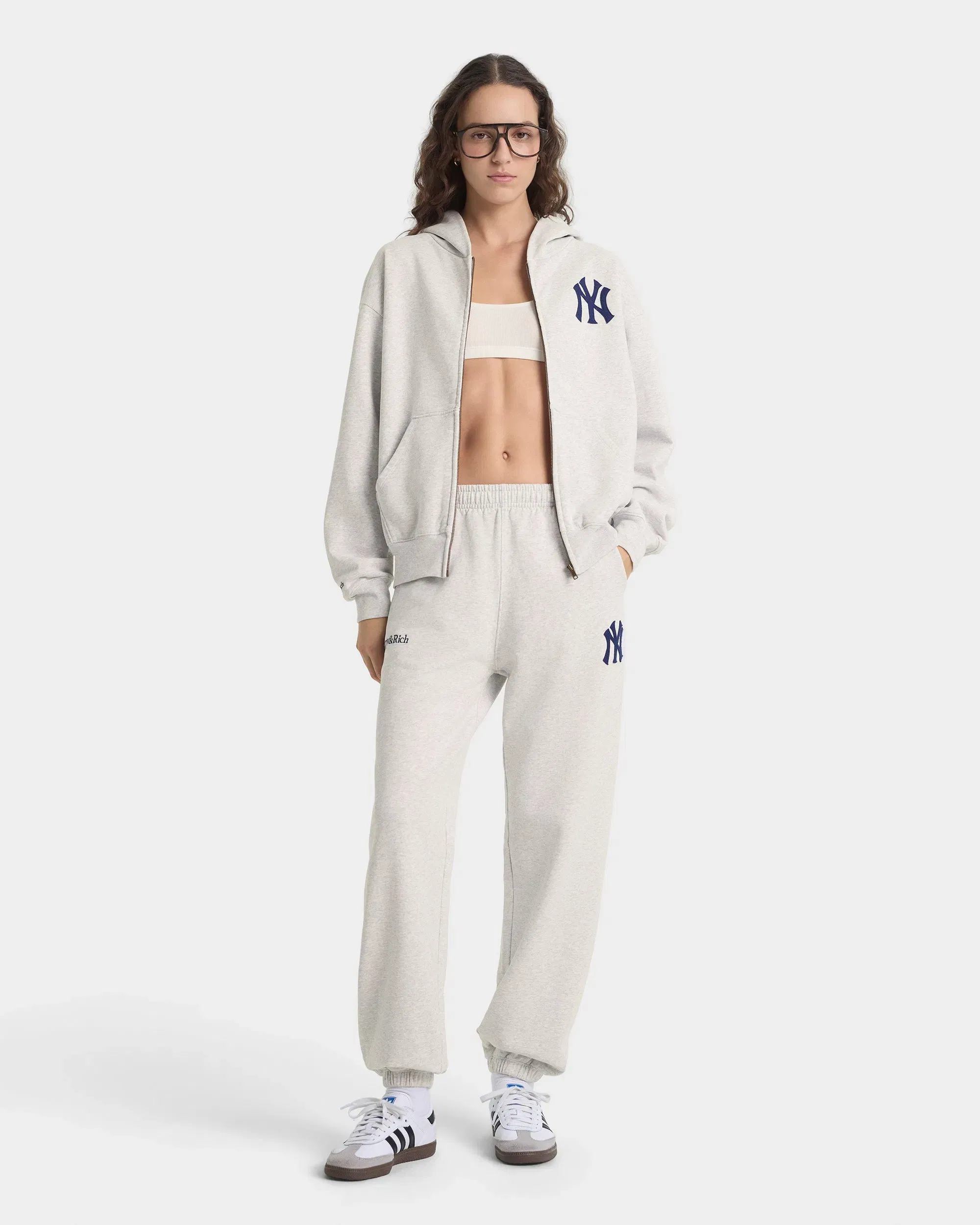 Heritage Yankees Serif Zip Hoodie - Heather Gray/Navy
