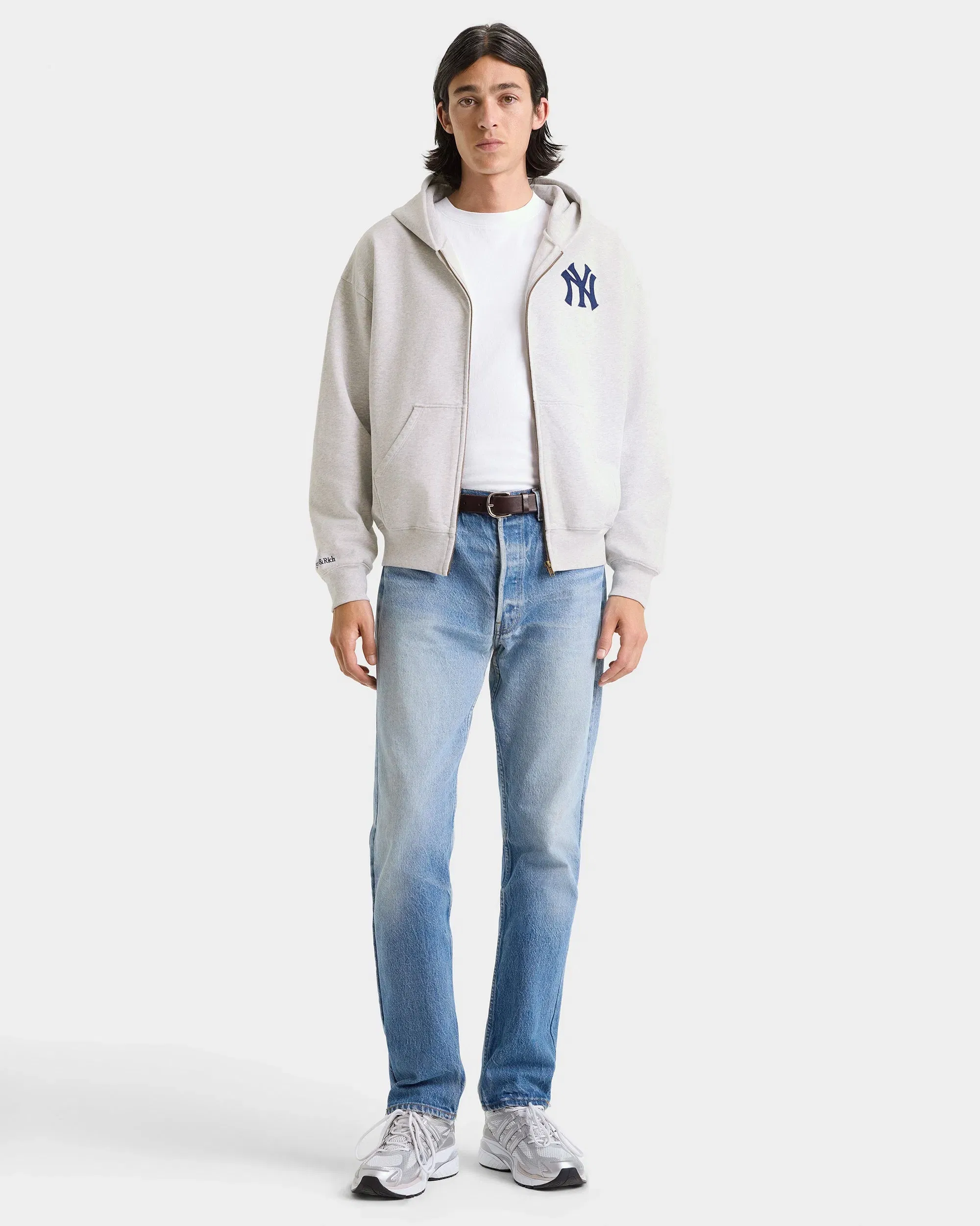 Heritage Yankees Serif Zip Hoodie - Heather Gray/Navy