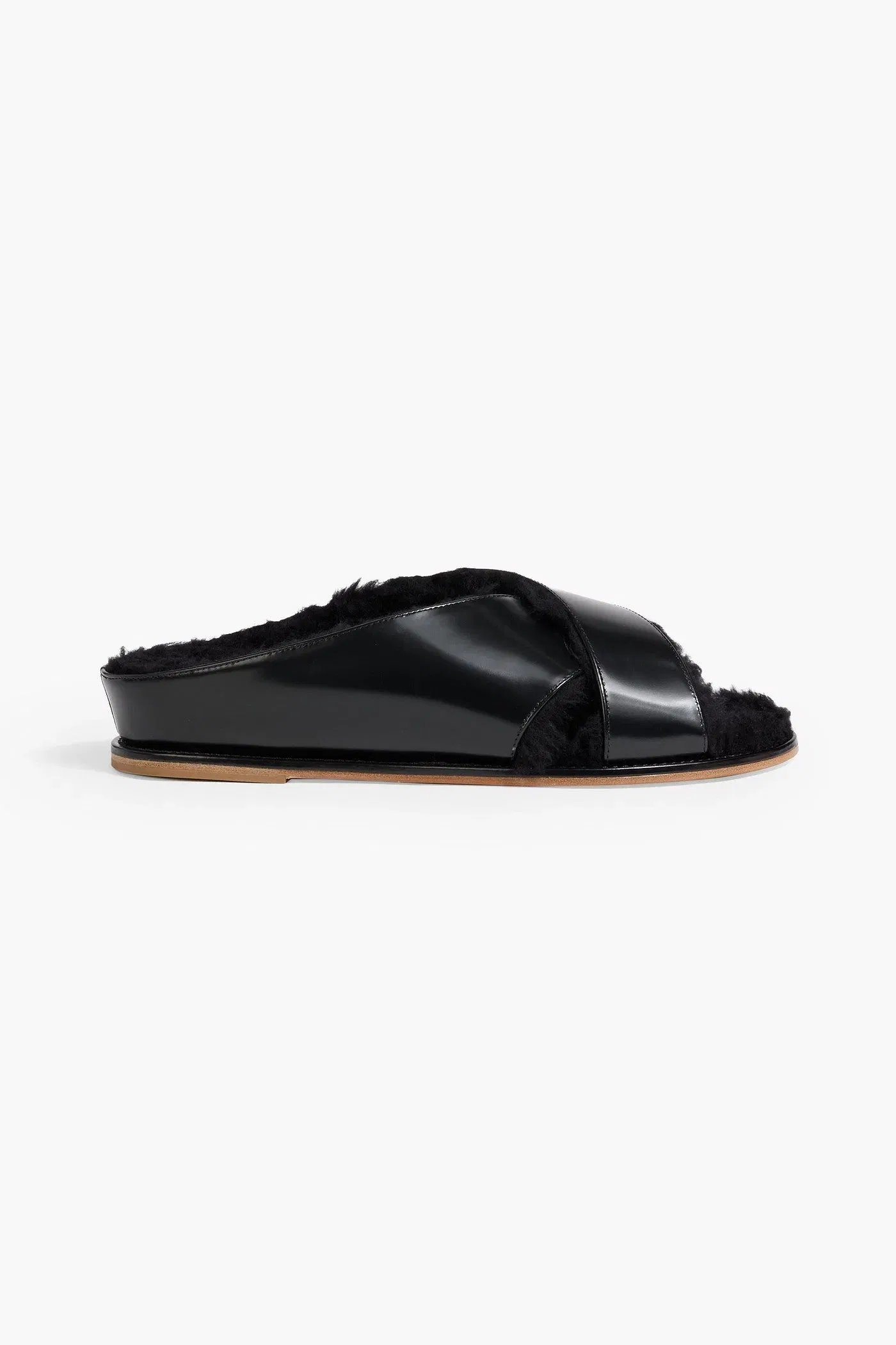 Gabriela Hearst Ellington Plush-Lined Glossed-Leather Slides Black Women's