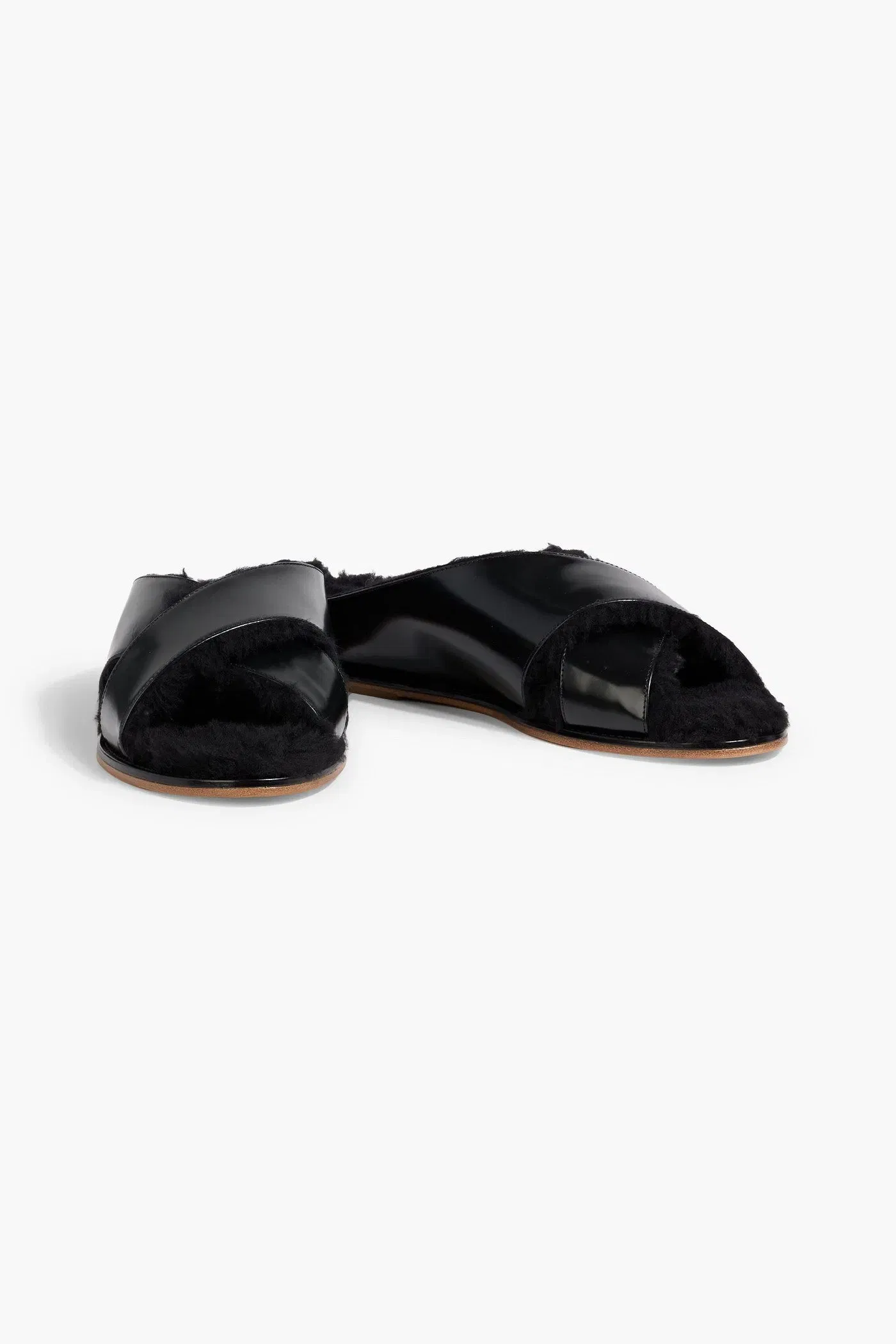 Gabriela Hearst Ellington Plush-Lined Glossed-Leather Slides Black Women's