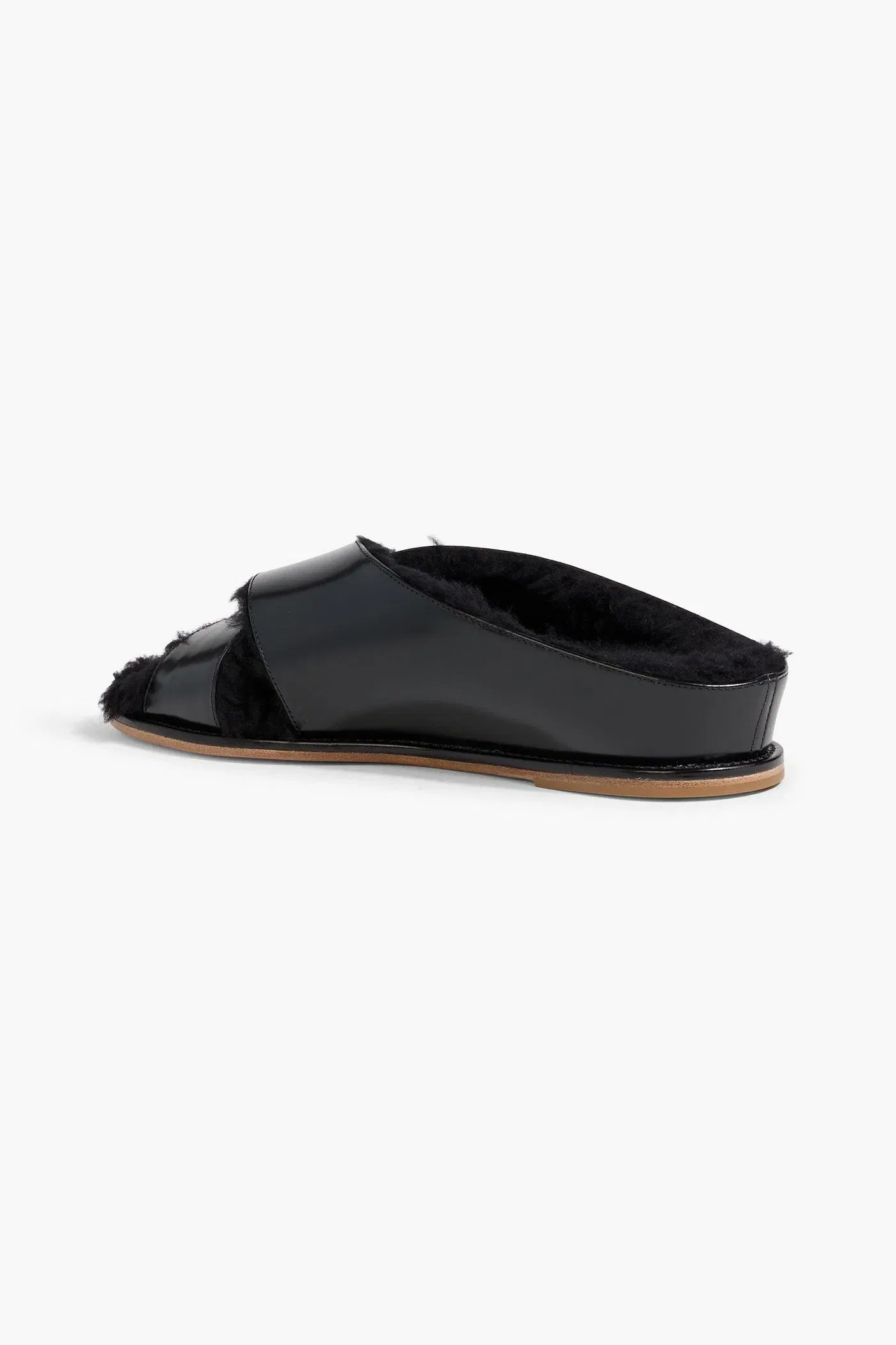 Gabriela Hearst Ellington Plush-Lined Glossed-Leather Slides Black Women's