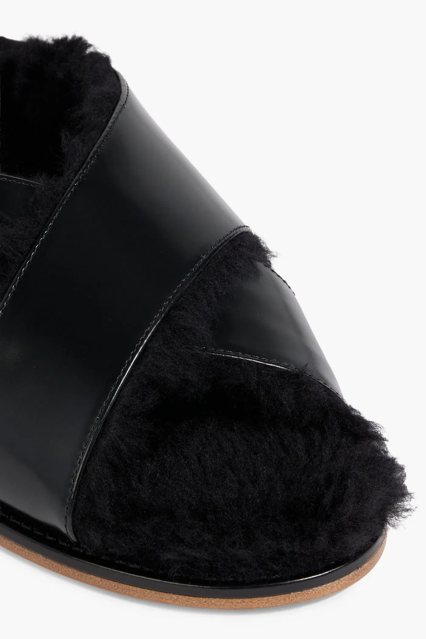 Gabriela Hearst Ellington Plush-Lined Glossed-Leather Slides Black Women's