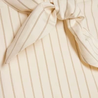 Cream Striped Tie Neck Blouse
