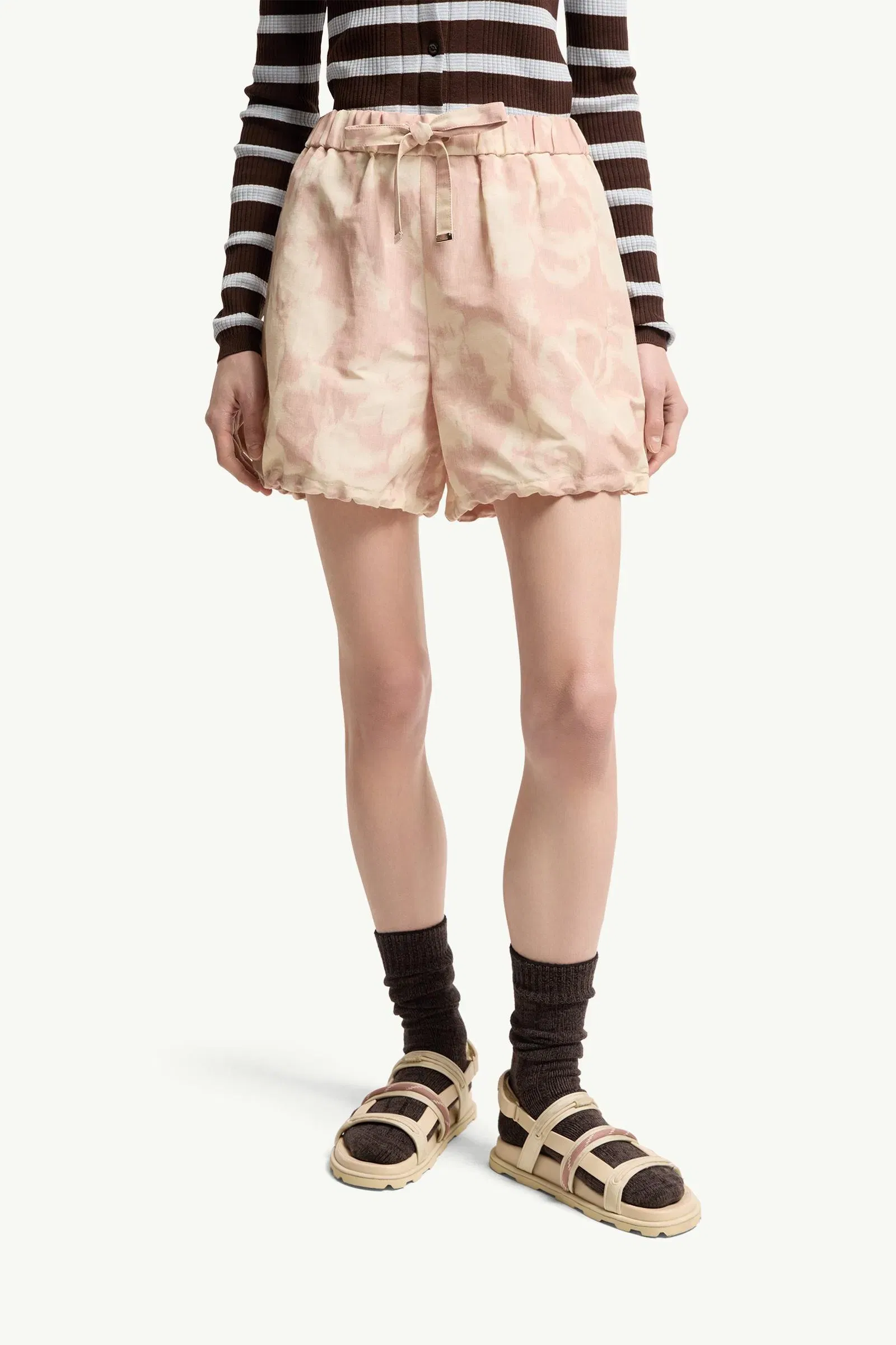 Moncler Floral Print Chiné Shorts White & Pink White & Pink