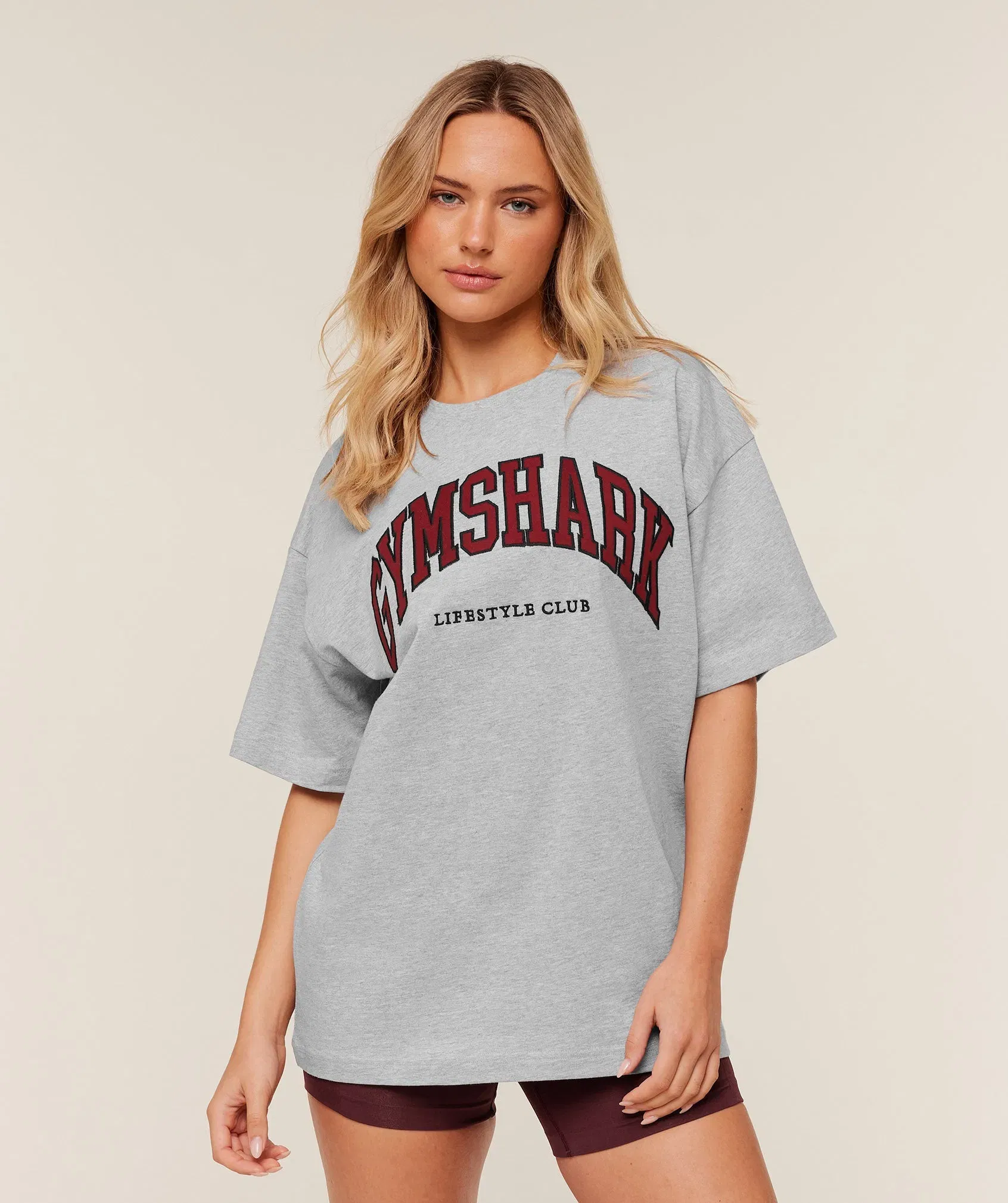 Gymshark Collegiate Graphic T-Shirt - Light Grey Core Marl/GS Sets Red
