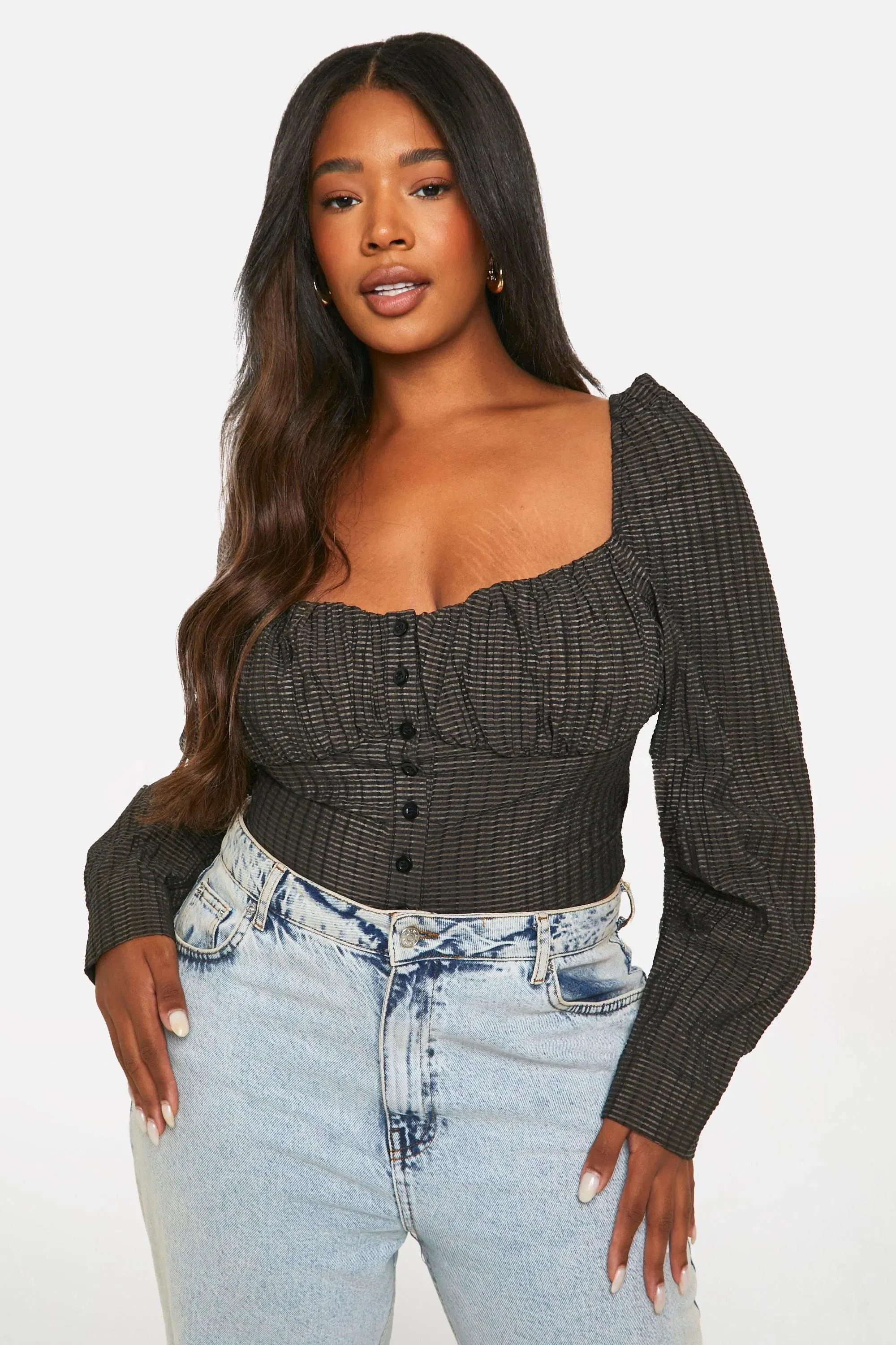 Plus Textured Ruched Corset Top