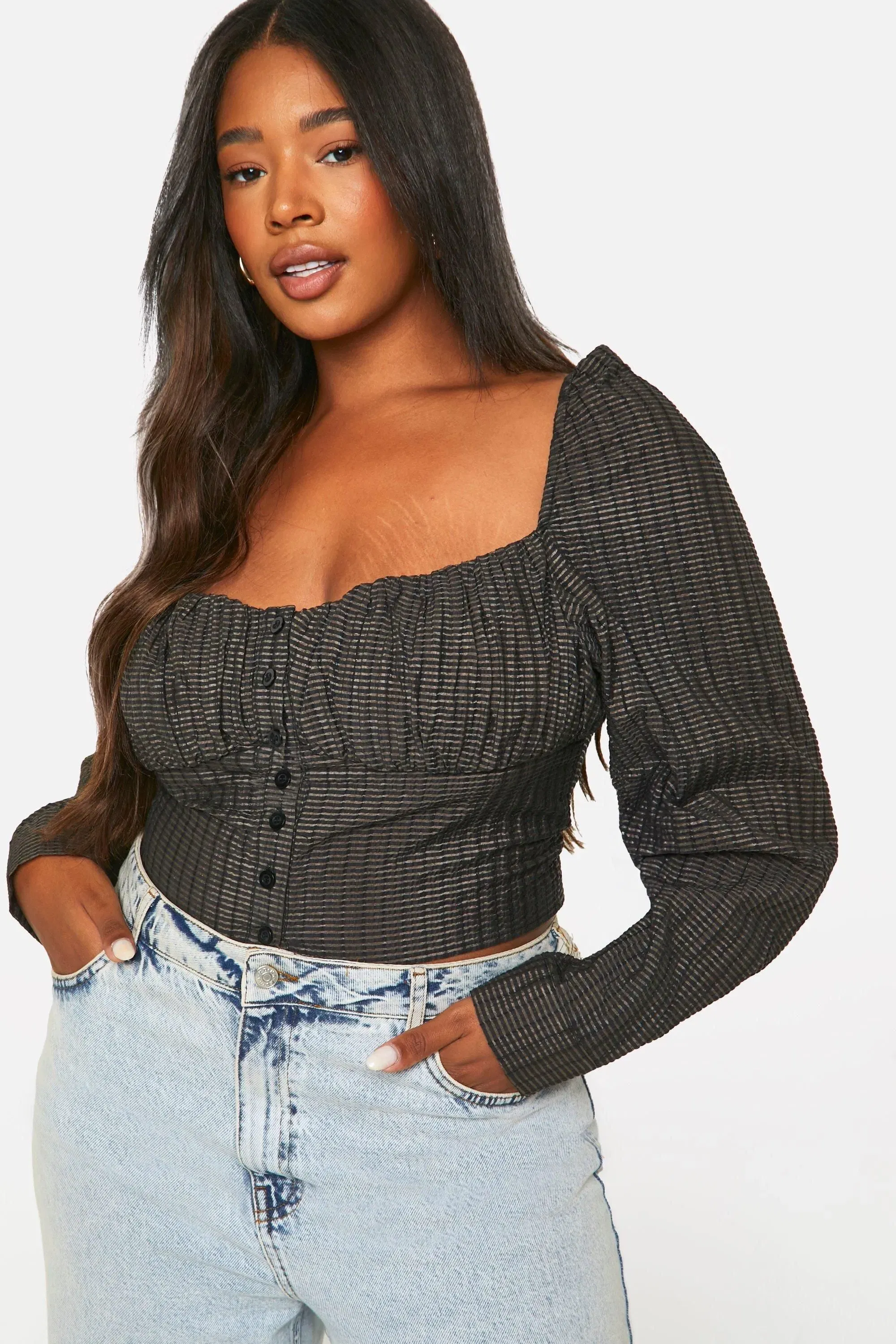 Plus Textured Ruched Corset Top