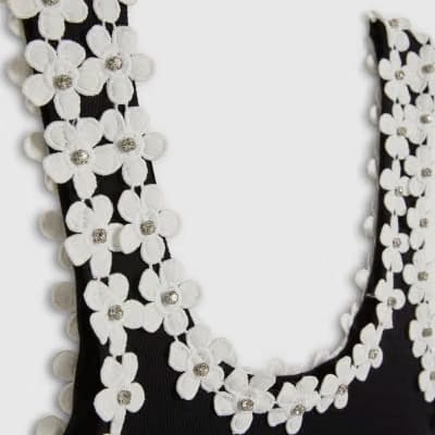 Black Floral Diamante Trim Tank Top