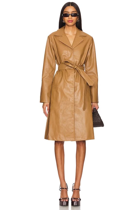 superdown Viktoria Faux Leather Coat in Camel