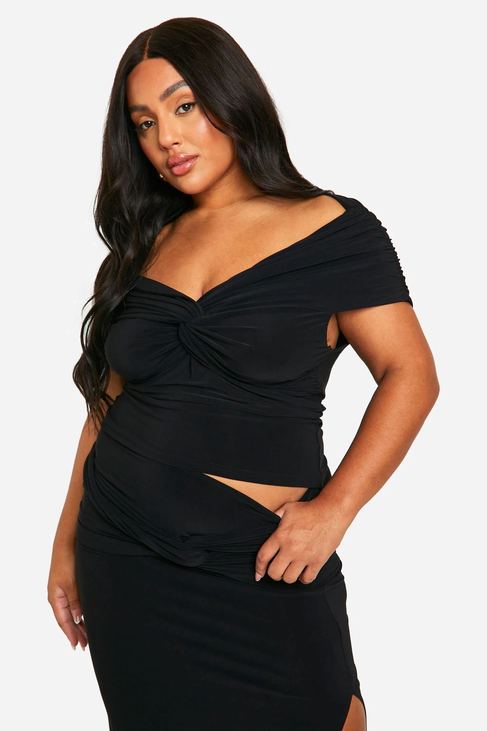 Plus Double Slinky Twist Front Off Shoulder Top